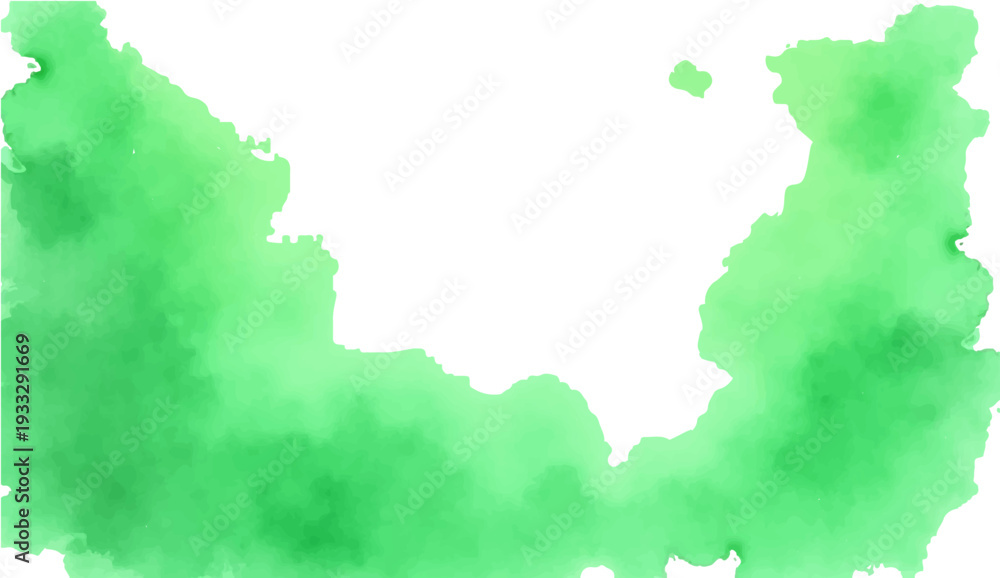 Obraz premium Abstract watercolor background featuring green paint splashes and leaf patterns in a vector illustration design with a grunge paper border and nature elements