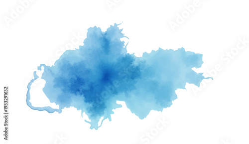 Blue watercolor paint splashes form a 3d paper silhouette illustration of a world map continent with a vector contour design for geography and cartography