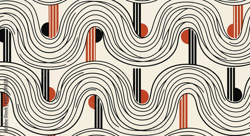Art Deco Wavy Lines Seamless Pattern Vector