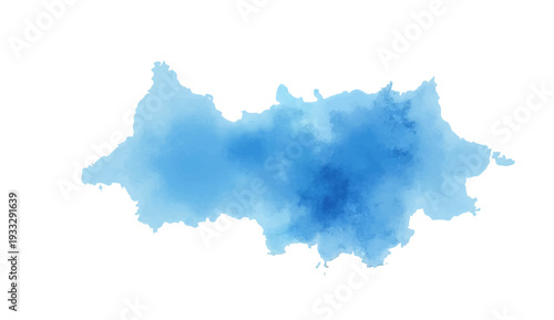Blue watercolor paint splashes form a 3d paper silhouette illustration of a world map continent with a vector contour design for geography and cartography