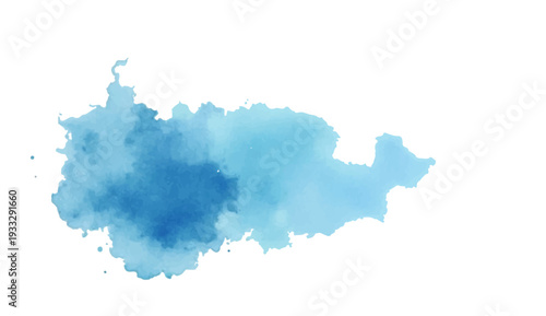 Blue watercolor paint splashes form a 3d paper silhouette illustration of a world map continent with a vector contour design for geography and cartography