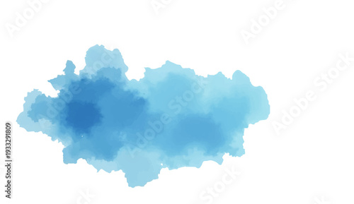 Blue watercolor paint splashes form a 3d paper silhouette illustration of a world map continent with a vector contour design for geography and cartography