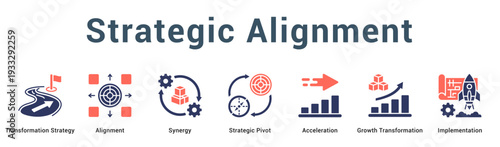Strategic Alignment  Modern and clean web banner illustration vector featuring thematic icons