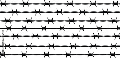 Barbed Wire Seamless Pattern Background with Sharp Metal Fence Lines for Security, Danger, Border Control, and Industrial Design Concepts