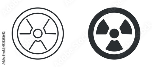 Radiation Hazard Symbol Icon Set, Radioactive Warning Line and Solid Vector Illustration