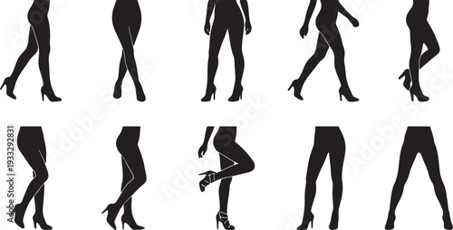 Silhouette of women in various poses wearing heels and pants also transparent background fashion