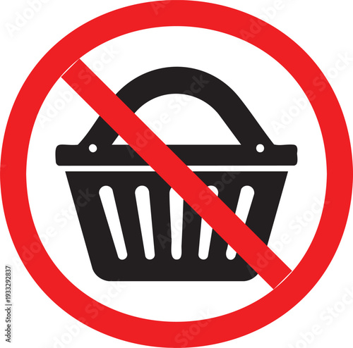 Prohibited shopping basket icon within a red circle indicating ban or restriction on shopping