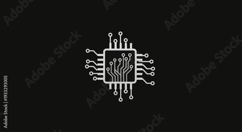 White microchip icon on black background