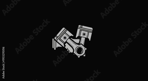 Two pistons and connecting rods, simple gray design on black background