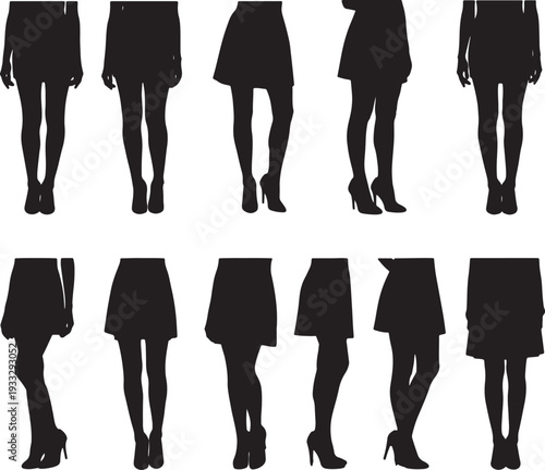 Silhouettes of women in various skirt styles and heels also transparent background woman skirts fashion