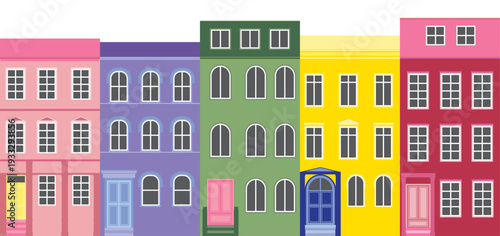colorful houses in city on a white background