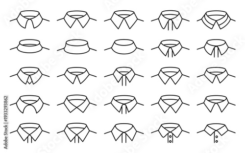 Collection of various shirt collar styles and designs in black line art