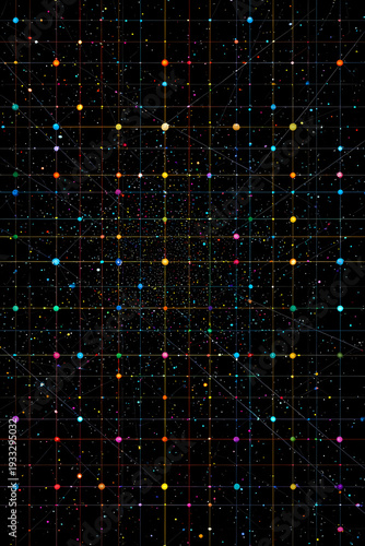 Colorful nodes on a celestial grid background
