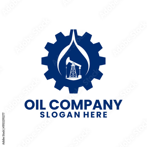 Oil Company Logo with Gear and Pump jack Icon. Crude Oil logo design vector template
