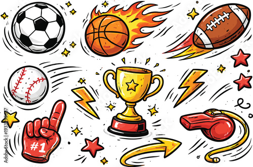 Set of 10 Hand-Drawn Sports Elements Vector