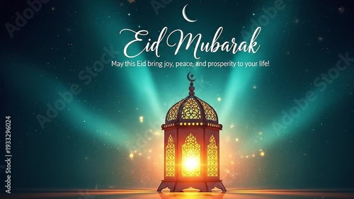 Wallpaper Mural Eid mubarak greeting animation with glowing lantern and sparkling stars in night Torontodigital.ca
