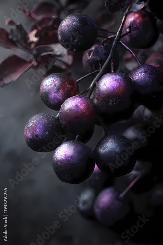 Charcoal Berry with Violet Light Bursts Background