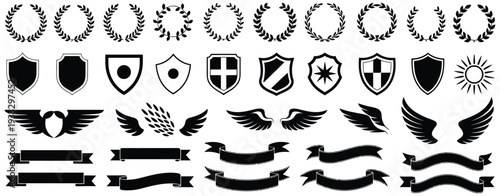 Laurel Wreath, Shield, Wing, Ribbon and Banner Vector Set, Heraldic Illustration Collection for Awards, Logos, Badges and Premium Branding Design Projects