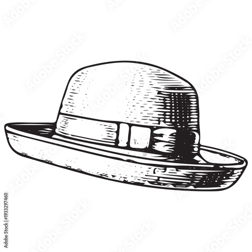 Vintage Trilby Hat Elegant Classic Fashion Headwear Engraving Style Illustration