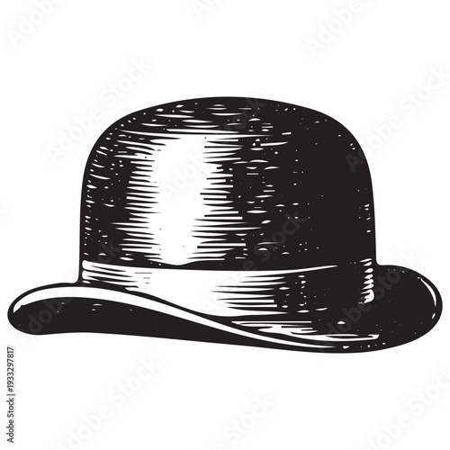 Classic Bowler Hat Vintage Gentleman Headwear Engraving Style Illustration