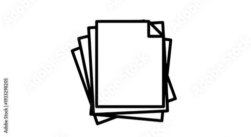 Documents stack icon with outlined papers and folded corner, simple monochrome vector