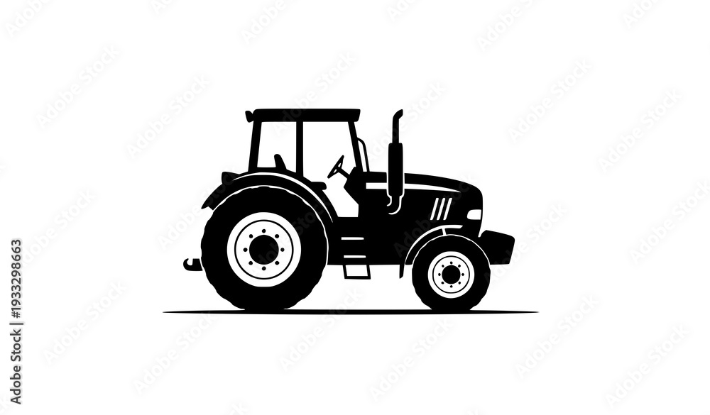 Obraz premium Farm tractor silhouette vector icon isolated on white background minimalist agricultural machinery illustration