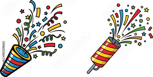 Party popper confetti cannon celebration icon isolated on white background. Festive event symbol vector illustration eps