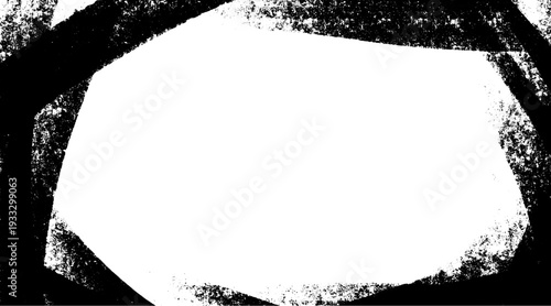 Grunge frame vector. Scratchy eroded edge vintage border with rough texture and cracks. Dirty black brush strokes for distressed punk poster elements and abstract photo frames for creative visuals.