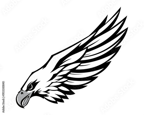 Majestic eagle head in mid flight with outstretched wings