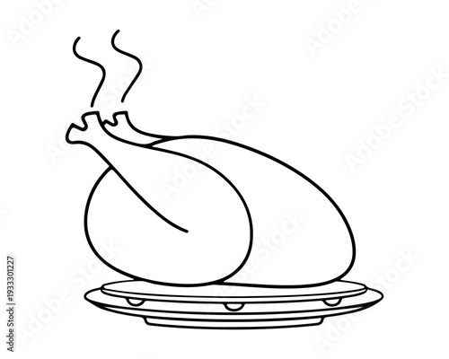 Delicious roasted turkey on a plate, hot and fresh