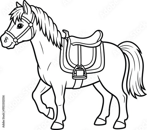 A horse with a saddle on its back for riding