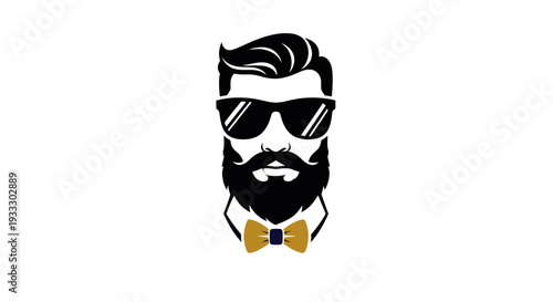 Stylish bearded man with sunglasses and bow tie illustration.