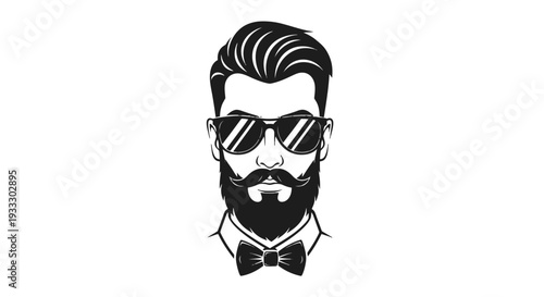 Stylish bearded man with sunglasses and bow tie illustration.