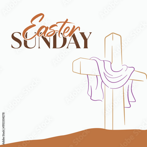 Easter Sunday Christian Cross with Purple Drape Vector Illustration