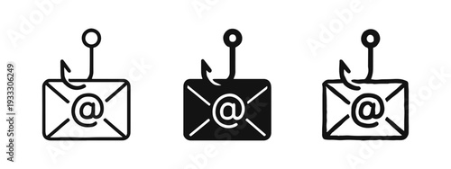 Phishing Email Icon Set - Cyber Security Threat, Outline, Solid, and Hand-Drawn Styles