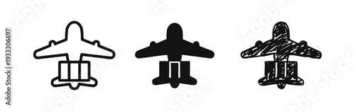 Airplane Delivery Icon Set - Air Cargo, Logistics, Outline, Solid, and Hand-Drawn Styles