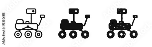 Mars Rover Space Exploration Icons Set with Outline, Solid, and Hand-Drawn Styles on White Background