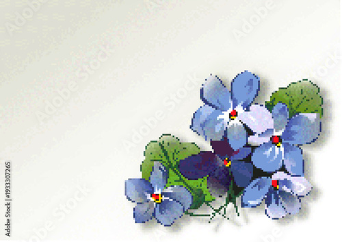 A pixel greeting card with bouquet of blue flowers.