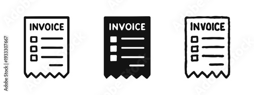 Invoice Document with Checkboxes Icon Set - Financial Bill and Receipt Symbols in Varied Styles