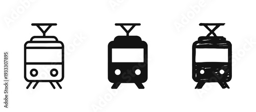Tram Streetcar Vehicle Icon Set - Public Transport Train Symbols for Urban Commuting