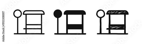 Bus Stop Icon Set - Public Transportation Shelter Symbols for Urban Travel