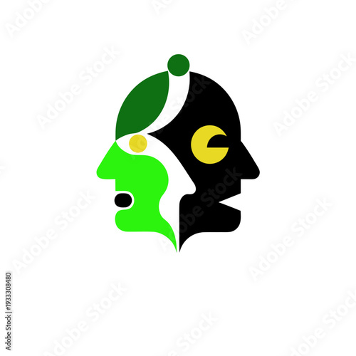 Photos Vector illustration of split head with green and black sides