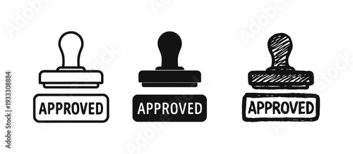 Approved Rubber Stamp Icon Set - Official Approval and Verification Symbols