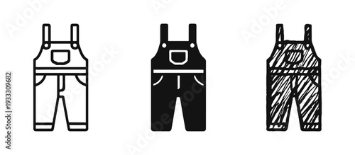 Overalls Icons Set: Outline, Solid, and Hand-Drawn Styles for Workwear and Casual Attire