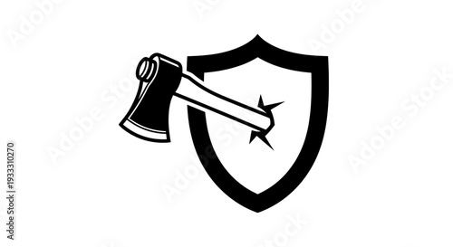black and white shield with axe and upward arrow