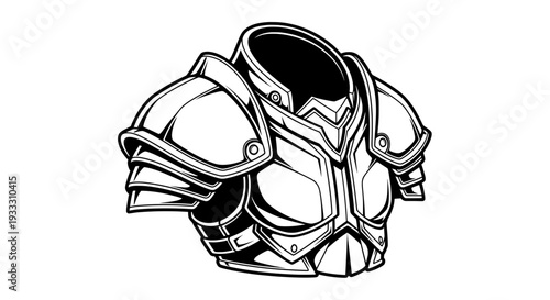 futuristic layered armor helmet line drawing