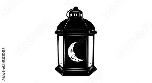 black and white lantern with crescent moon
