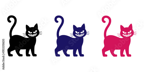 Three cats in different colors standing. vector illustration of a cat