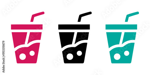 Drink cups with straws in different colors