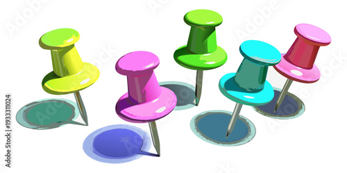 Colorful Push Pins 3D Illustration – Office Stationery Concept